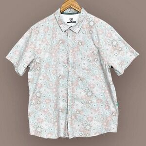 Vissla Beachy Retro Floral Button Up Shirt Mens XL Pastel Coastal Skater Surfer